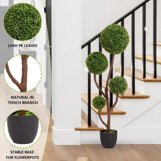 4FT Tall Artificial Boxwood Topiary Tree Large Faux Green Plant in Pot for Indoor Outdoor Home Office Porch Decor, 1pc/set Dweva
