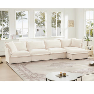Slipcovered Fluffy Sofa - 4 Seat with Ottoman Dweva