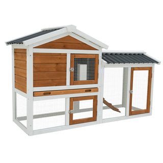 58" Wooden Outdoor Indoor Roof Waterproof Bunny Hutch Rabbit Cage Guinea Pig Coop PET House for Small to Medium Animals with Stairs and Cleaning Tray Dweva
