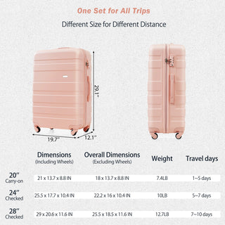 Luggage Sets New Model ABS Hardshell 3pcs Clearance Luggage Hardside Lightweight Durable Suitcase sets Spinner Wheels Suitcase with TSA Lock 20''24''28''( pink) Dweva