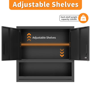 Metal Wall-Mounted Tool Storage Cabinet with Locking Door and 1 Shelf 1 Opened Drawer for Garage Warehouse,Office,Assembly Required Dweva