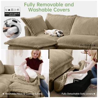 Slipcovered Fluffy Sofa - 4 Seat with Ottoman Dweva