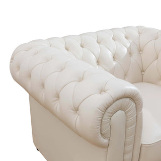 94.5" White Cow Top Leather 3-Piece Living Room Sofa Set
