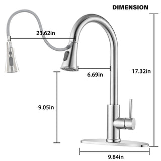 Brushed Nickel Pull-Down Kitchen Faucet - Single Hole Deck Mount with Stainless Steel Sprayer & Single Handle Control Dweva