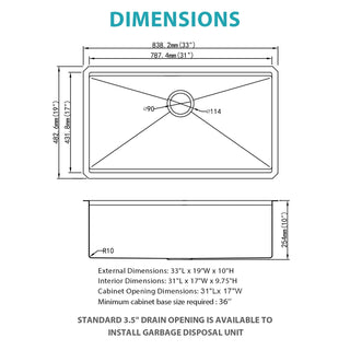 Single Bowl Undermount Workstation Gold Kitchen Sink - 33" x 19" x 10" Inch 16 Gauge Stainless Steel Deep Sink Dweva