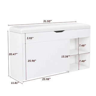 Entryway Bench with Shoe Storage,Adjustable 3-Tier Flip-Up Drawers & Hidden Cabinet,Space-Saving Shoe Organizer,Triple Storage and Modern Design,for Hallway and Living Room,White Dweva