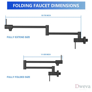 Pot Filler Faucet - Wall Mount Kitchen Sink Faucet Folding Stretchable with Single Hole Two Handles, Matte Black Dweva