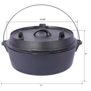 Pre-Seasoned Cast Iron Dutch Oven With Skillet Lid, Outdoor Camping Deep Pot for Camping Fireplace Cooking BBQ Baking Campfire, With Iron Pot Rack, 4.5 Quart Dweva