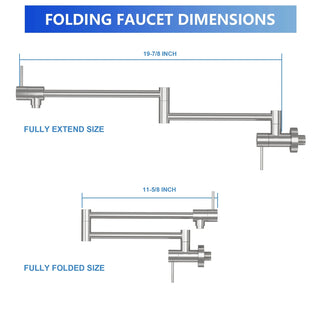 Pot Filler Faucet - Wall Mount Kitchen Sink Faucet Folding Stretchable with Single Hole Two Handles, Brushed Nickel Dweva