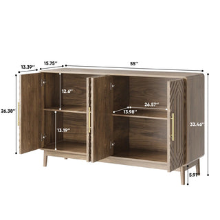 Sideboard Buffet Cabinet With Storage ,Carved 4 Door Sideboard,Multifunctional Accent Cabinet With Adjustable Layer Board For Living Room, Entryway, Hallway, Office, Kitchen and Dining Room Dweva
