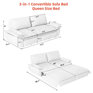 73.2"Queen Pull Out Sofa Bed,3-in-1 Convertible Sleeper Sofa,Multi-Functional Velvet Loveseat Bed,Beige(Old Sku:W1885P214787,New Sku:W1885S00119/W1885S00188) Dweva