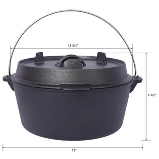 Pre-Seasoned Cast Iron Dutch Oven With Skillet Lid, Outdoor Camping Deep Pot for Camping Fireplace Cooking BBQ Baking Campfire, With Iron Pot Rack, 8 Quart Dweva