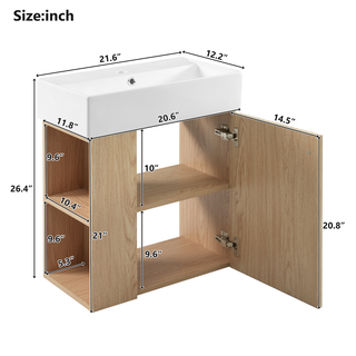 [Video]21.6 inch Modern Floating Bathroom Vanity with Ceramic Basin - Perfect for Small Bathrooms, Left side storage Dweva