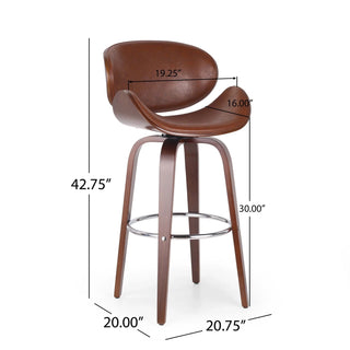 30" Mid-Century Modern Upholstered Swivel Barstool, Walnut + Cognac Dweva