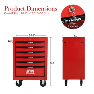 Rolling Metal Tool Chest with 6 Drawers, 20" 6-Drawer Tool Chest Cabinet with Ball Bearing Drawer Slides, Steel Tool Storage Box Organizer -Red&Black Dweva