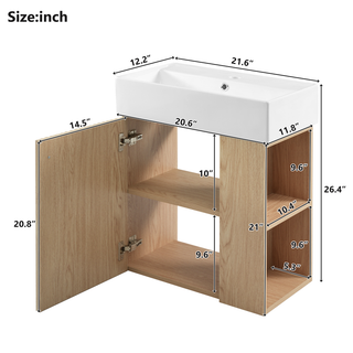 [Video] 21.6" Modern Floating Bathroom Vanity with Ceramic Basin - Perfect for Small Bathrooms, Right side storage Dweva