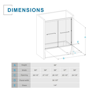 Goodyo Double Sliding Bathtub Shower Door 60 in. W x 58 in. H Aluminum Framed Shower Enclosure for Tub with SGCC Clear Tempered Glass, Stainless Steel Hardware, Matte Black Dweva