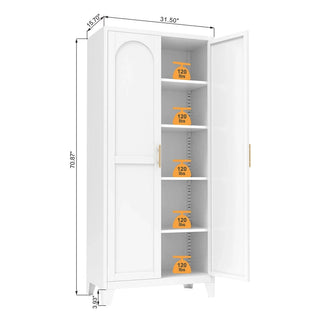 71'' 2 Shapely Doors Cabinet, Metal Storage Cabinet with Doors and Adjustable Shelves, for Bedroom, Living Room, Kitchen(White) Dweva