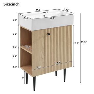 21.6" Wood Bathroom vanity, Combo Cabinet, Bathroom Storage Cabinet, Single Ceramic Sink, Left side storage Dweva