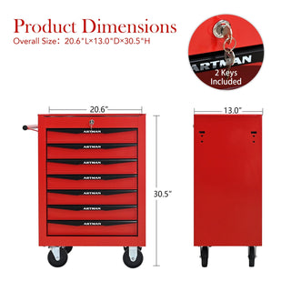 Rolling Metal Tool Chest with 7 Drawers, 20" 7-Drawer Tool Chest Cabinet with Ball Bearing Drawer Slides, Steel Tool Storage Box Organizer -Red&Black Dweva