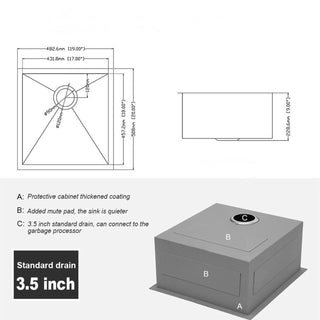 19 Inch Undermount Sink - 19" x 20" x 9" Undermount Stainless Steel Kitchen Sink 16 Gauge 9 Inch Deep Single Bowl Kitchen Sink Basin Dweva