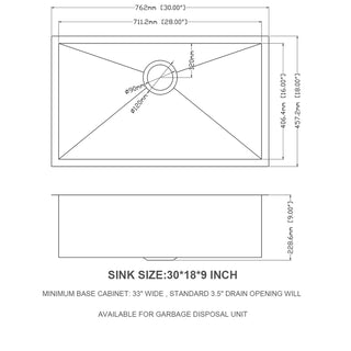 30 Inch Undermount Sink - 30" x 18" x 9" Undermount Stainless Steel Kitchen Sink 16 Gauge 9 Inch Deep Single Bowl Kitchen Sink Basin, Includes Drain Assembly (No Additional Accessories) Dweva