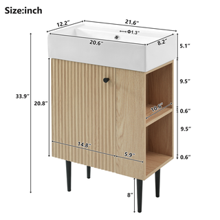 21.6" Wood Bathroom vanity, Combo Cabinet, Bathroom Storage Cabinet, Single Ceramic Sink, Right side storage Dweva