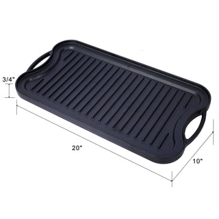 Pre-Seasoned Cast Iron Reversible Rectangular Grill/Griddle, Black,20inch x 10inch Dweva