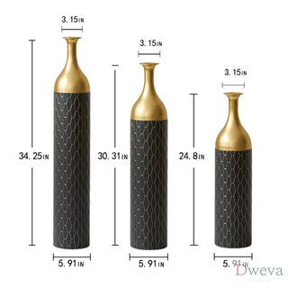 Black and Gold Metal Vase Set of 3 Floor Vases Ideal for Mother's Day Gift Wedding Decoration Elegant Floral Display Dweva