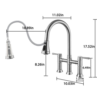 Bridge Kitchen Faucet Pull Down Sprayer Spot Free Stainless Steel Commercial Grade Dweva