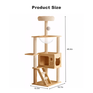 48.8" Modern Cat Tower, Wood Cat Tree Tower for Indoor Cats, Cat Treewith Sisal-Covered Scratching Posts and Top Perch, Cat Condo with Acrylic Hammock for Small Large Cats Dweva