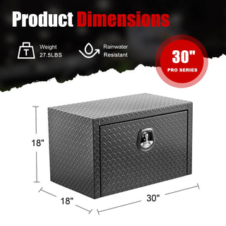 30 inch aluminum underbody truck tool box heavy duty underbed toolbox tool storage organizer chest with lock and keys, waterproof trailer box, extra thick diamond thread plate matte black finish Dweva