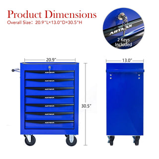 Rolling Metal Tool Chest with 7 Drawers, 20" 7-Drawer Tool Chest Cabinet with Ball Bearing Drawer Slides, Steel Tool Storage Box Organizer -BLACK&BLUE Dweva