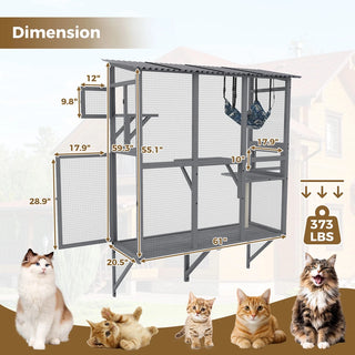 Large Cat Catio – Expandable Window Box Enclosure for Multiple Indoor Cats, Cat Perch House with 3 platforms,1 hammock and 3 doors, All-Weather Use Dweva