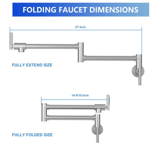 Pot Filler Faucet - Wall Mount Kitchen Sink Faucet Folding Stretchable with Single Hole Two Handles, Brushed Nickel Dweva