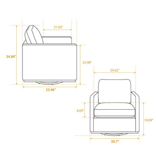 30.7"W Square Upholstered Swivel Accent Chair and Comfy Accent Single Sofa Chair, 360 Degree Club Chair, Lounge Armchair for Living Room Bedroom Apartment Nursery.Taupe Dweva