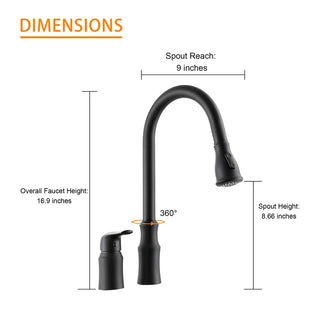 Kitchen Sink Faucet with Separate Handle, Matte Black Dweva