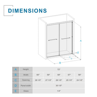 Goodyo Double Sliding Glass Shower Door 60 in. W x 72 in. H Aluminum Framed Shower Enclosure with SGCC Clear Tempered Glass, Stainless Steel Hardware, Matte Black Dweva