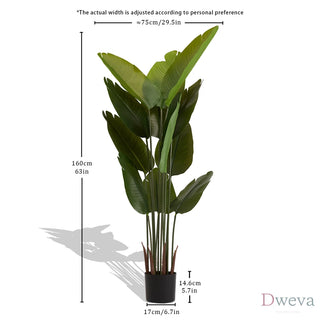 Artificial Bird of Paradise Plant, 5.2ft Tall Faux Tropical Palm Tree in Pot for Indoor or Outdoor Home, Office, or Garden Decoration, 2pcs/set Dweva