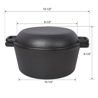 2 in 1 Pre-Seasoned Cast Iron Dutch Oven With Dual Handles, Outdoor Camping Deep Pot for Camping Fireplace Cooking BBQ Baking Campfire, 5 Quart.With 2pcs Silicone Handel Covers. Dweva