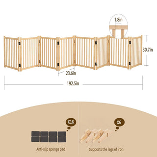 Wooden Freestanding Dog Gates for The House,Dog Gates for Doorways, Stairs,Wood Dog Fences Indoor Pet Gate,Step Over Fence-8 Panel 31"H (PRIME BIG DEAL DAYS) Dweva