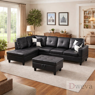 Vetra 3-Piece Faux Leather Sectional Sofa Set Dweva