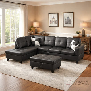 Vetra 3-Piece Faux Leather Sectional Sofa Set Dweva