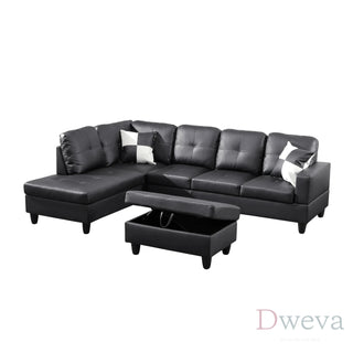 Vetra 3-Piece Faux Leather Sectional Sofa Set Dweva