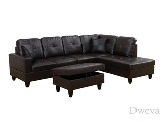 Vetra 3-Piece Faux Leather Sectional Sofa Set Dweva