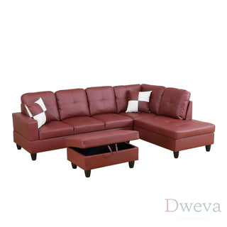 Vetra 3-Piece Faux Leather Sectional Sofa Set Dweva