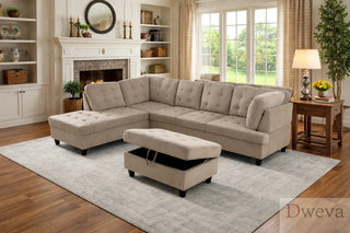 Vetra 3-Piece Pineapple Fabric Sectional Sofa Set Dweva