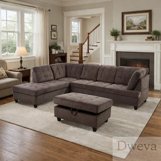 Vetra 3-Piece Pineapple Velvet Sectional Sofa Set Dweva