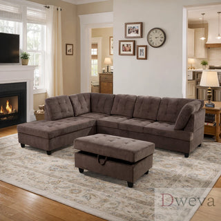 Vetra 3-Piece Pineapple Velvet Sectional Sofa Set Dweva