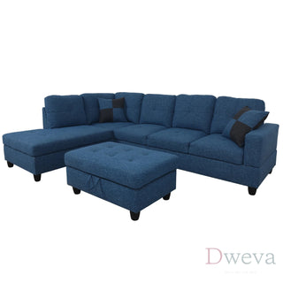 Vetra 3-Piece Linen Sectional Sofa Set Dweva